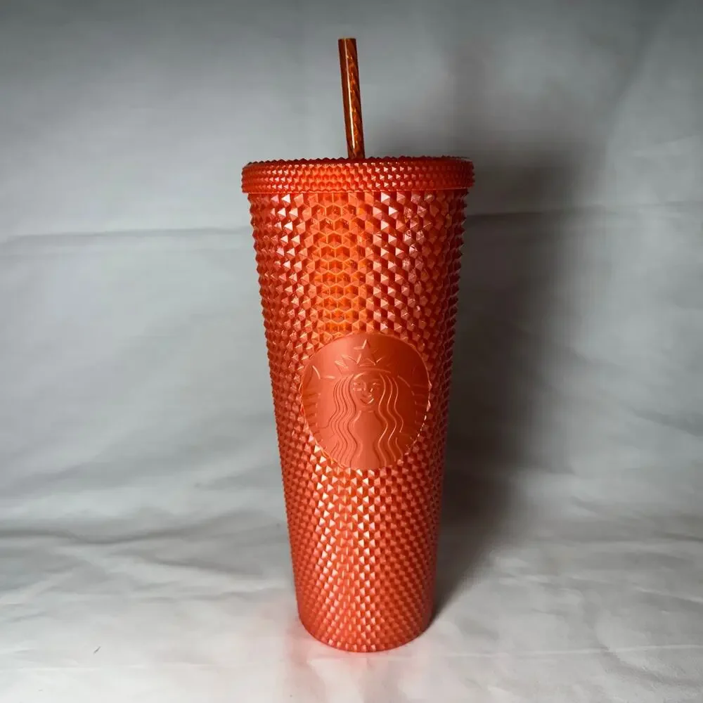 Starbucks 24 oz Orange Studded Pre-Owned Tumbler Cold Drinks Original Straw OG